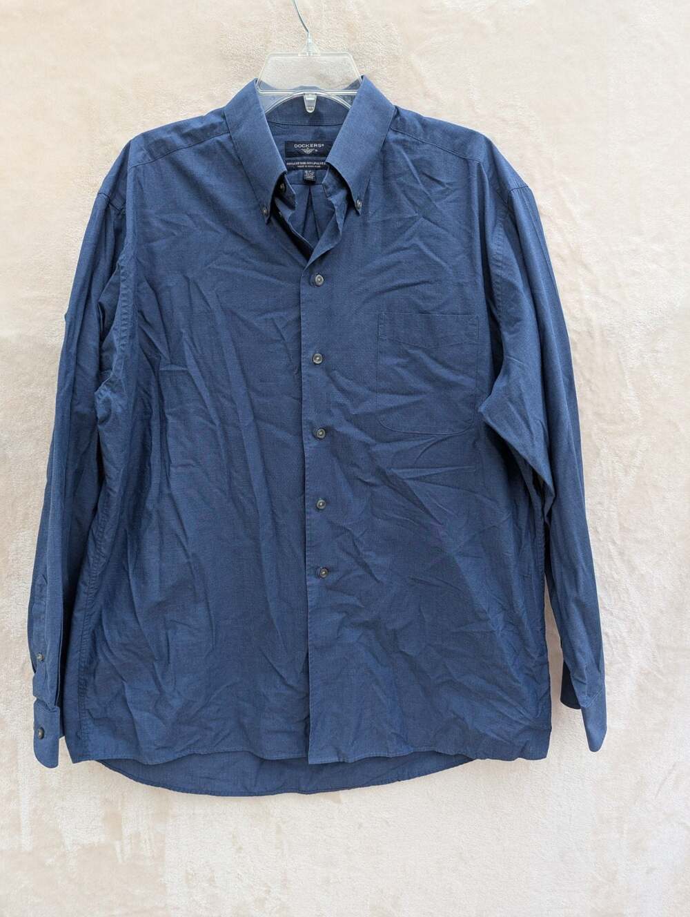 Dockers Men's Blue Long Sleeve Button-Down Dress Shirt Size L 16-16.5 34/35